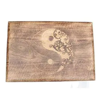 DharmaObjects Solid Mango Wood Hand Carved Prayer Puja Shrine Altar Meditation Table (Yin Yang) Large