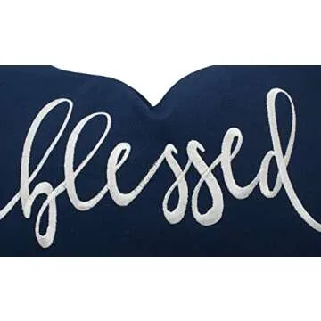 YugTex Blessed Sentiment Cotton Embroidered Decorative Lumbar Accent Throw Pillow Cover - Living Room Decor, Entryway Bench, Couch - 12x18 Inches, Navy Blue