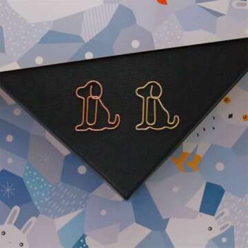 OWLFAVO 30pcs Puppy Shape Paper Clips with Clear Box, Rose Gold and Yellow Gold, Funny Cute Paperclips Bookmarks Planner Clips for Fun Office Supplies School Gifts Wedding Decoration