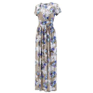 OUGES V-Neck Fl floral Pocket Maxi Dress for Women