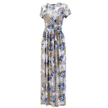 OUGES V-Neck Fl floral Pocket Maxi Dress for Women