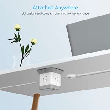 BESTEK Power Strip with USB, Vertical Cube Mountable Power Outlet Extender with 3 Outlets, 3 USB & 1 USB-C PD20W Ports, 5 Feet Extension Cord Flat Plug and Detachable Base for Easy Mounting