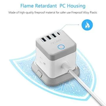 BESTEK Power Strip with USB, Vertical Cube Mountable Power Outlet Extender with 3 Outlets, 3 USB & 1 USB-C PD20W Ports, 5 Feet Extension Cord Flat Plug and Detachable Base for Easy Mounting