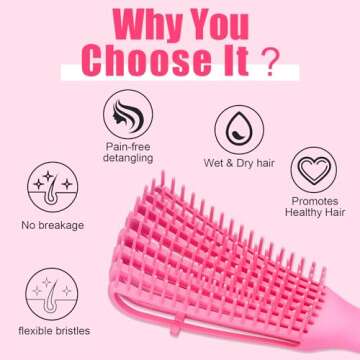 3Pcs Detangler Brush, TsMADDTs Detangling Brush Set for Black Natural Curly Hair 2Pcs French Braid Tool Loop with 300pcs Rubber Hair Bands for Women Men Kids