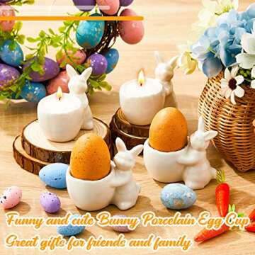4 Pcs Easter Bunny Ceramic Egg Cup Egg Holders for Breakfast Brunch Hard and Soft Boiled Egg Stand H...