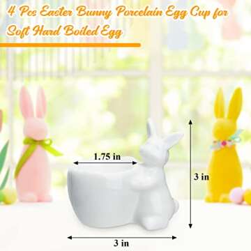4 Pcs Easter Bunny Ceramic Egg Cup Egg Holders for Breakfast Brunch Hard and Soft Boiled Egg Stand Holder White Egg Storage Containers Bunny Tealight Candle Holder for Easter Table Kitchen Decoration