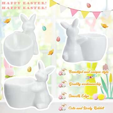 4 Pcs Easter Bunny Ceramic Egg Cup Egg Holders for Breakfast Brunch Hard and Soft Boiled Egg Stand Holder White Egg Storage Containers Bunny Tealight Candle Holder for Easter Table Kitchen Decoration
