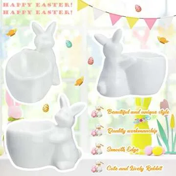 4 Pcs Easter Bunny Ceramic Egg Cup Egg Holders for Breakfast Brunch Hard and Soft Boiled Egg Stand Holder White Egg Storage Containers Bunny Tealight Candle Holder for Easter Table Kitchen Decoration