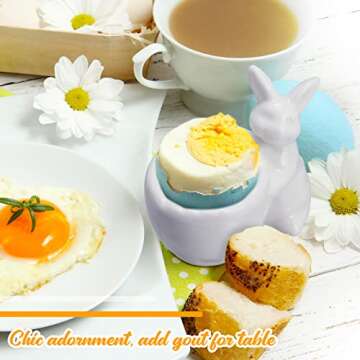 4 Pcs Easter Bunny Ceramic Egg Cup Egg Holders for Breakfast Brunch Hard and Soft Boiled Egg Stand Holder White Egg Storage Containers Bunny Tealight Candle Holder for Easter Table Kitchen Decoration