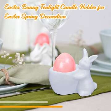 4 Pcs Easter Bunny Ceramic Egg Cup Egg Holders for Breakfast Brunch Hard and Soft Boiled Egg Stand Holder White Egg Storage Containers Bunny Tealight Candle Holder for Easter Table Kitchen Decoration
