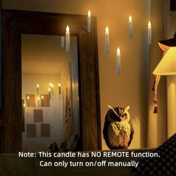 Homemory 12PCS Flameless LED Taper Candles Lights, NO Remote, Battery Operated Candlesticks with Warm Yellow Flickering Flame, 0.79 x 6.5 Inches Dripless Fake Floating Taper Candles