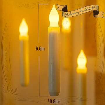 Homemory 12PCS Flameless LED Taper Candles Lights, NO Remote, Battery Operated Candlesticks with Warm Yellow Flickering Flame, 0.79 x 6.5 Inches Dripless Fake Floating Taper Candles