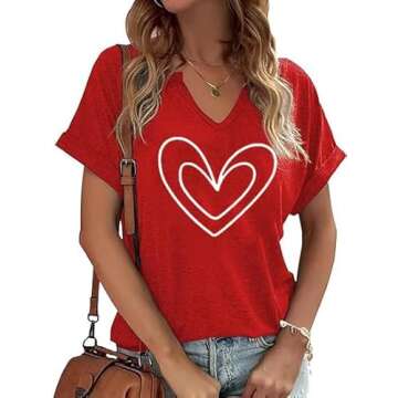 V-Neck Shirts for Women Cute Love Heart Tshirts Valentine Casual Blouse Spring Graphic Tops Tee Gift...