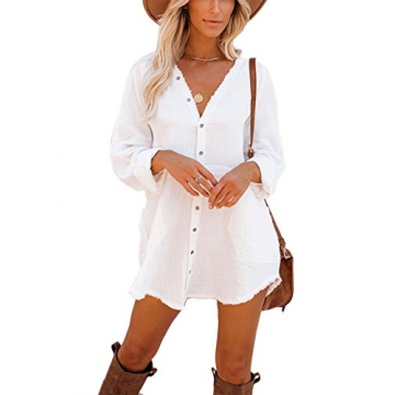 iGENJUN Sun Dress Summer Dresses for Women 2022 Beach Cover Up Boho Dresses for Women with Pockets Bathing Suit Covers,S,White