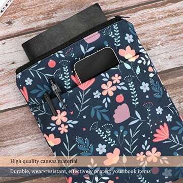 Book Sleeve Book Covers Book Protector Floral Printed with Zipper Washable Fabric for Teen Adult Boo...
