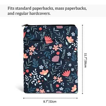 Book Sleeve Book Covers Book Protector Floral Printed with Zipper Washable Fabric for Teen Adult Book Lover Teacher Student(Medium,11 X 8.7 Inch)