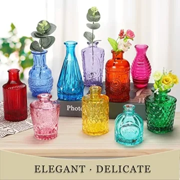 Colored Glass Bud Vase Set of 10 for Vintage Decor