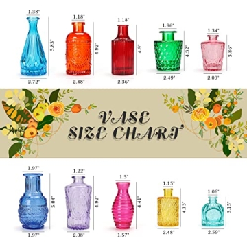 Colored Glass Bud Vase Set of 10 for Vintage Decor