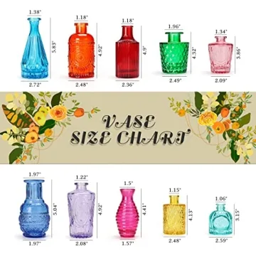 Colored Glass Bud Vase Set of 10 for Vintage Decor