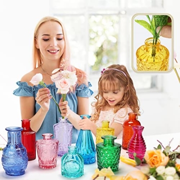 Colored Glass Bud Vase Set of 10 for Vintage Decor