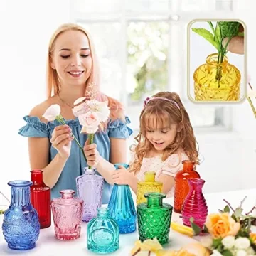 Colored Glass Bud Vase Set of 10 for Vintage Decor