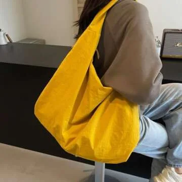 Women's Solid Color Textured Draped Tote Bag, Fashion Large Capacity Minimalist Versatile Shoulder Bag (Red)