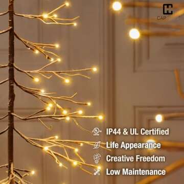 CAPHAUS 4 Feet, 48 inch Full Artificial Lighted Flocked Christmas Tree w/ 122 LED Lights, Twinkling Bare Branch Tree w/Warm White Light, Star Tree Top for Festival, Holiday Decoration Indoor