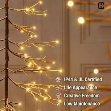 CAPHAUS 4 Feet, 48 inch Full Artificial Lighted Flocked Christmas Tree w/ 122 LED Lights, Twinkling Bare Branch Tree w/Warm White Light, Star Tree Top for Festival, Holiday Decoration Indoor