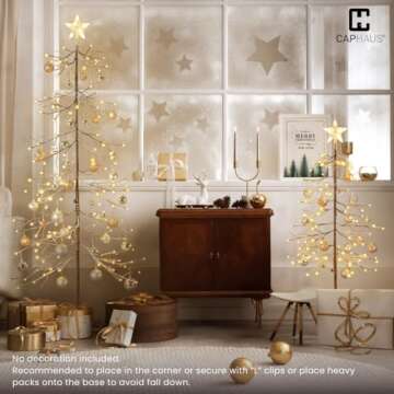 CAPHAUS 4 Feet, 48 inch Full Artificial Lighted Flocked Christmas Tree w/ 122 LED Lights, Twinkling Bare Branch Tree w/Warm White Light, Star Tree Top for Festival, Holiday Decoration Indoor