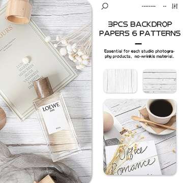 EOAJAFOU 3PCS Double Side Photo Backdrop Papers, 34x22Inch Food Photography Backdrops Paper, Waterproof Backdrop for Small Product Jewelry Cosmetics Beauty Skincare Makeup Table Top Shooting Prop