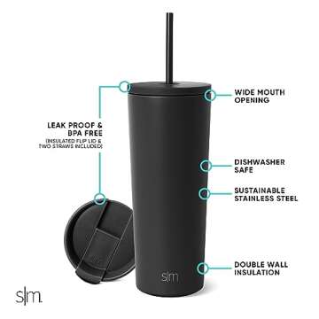 Simple Modern Insulated Tumbler with Straw and Lid | Stylish 24oz Travel Mug for Coffee Lovers | Reu...