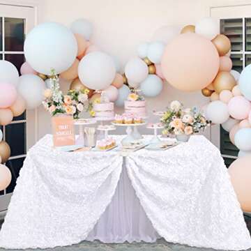 Fanqisi White 3D Floral Satin Raised Rosettes Tablecloth Rectangular 90x132 Inches Rosette Tableclot...