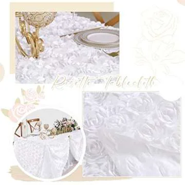 Fanqisi White 3D Floral Satin Raised Rosettes Tablecloth Rectangular 90x132 Inches Rosette Tablecloth for Wedding Baby Shower Table Bridal Shower Meeting Events Decoration