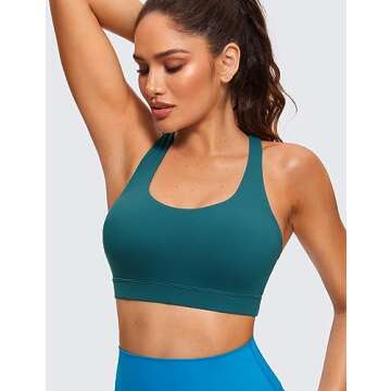 CRZ YOGA Women's Strappy Sports Bras Fitness Workout Padded Yoga Criss Cross Back Cami Borealis Gree...