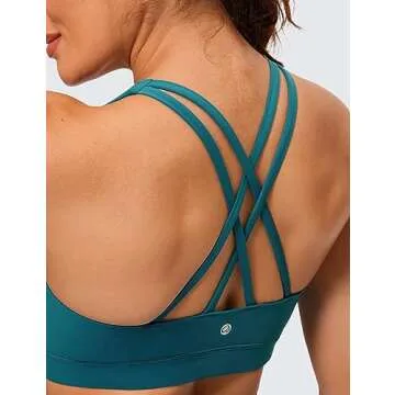 CRZ YOGA Women's Strappy Sports Bras Fitness Workout Padded Yoga Criss Cross Back Cami Borealis Green Medium