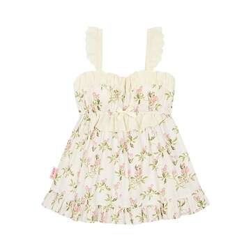 ULLALA Pajamas for Women 40'S Cherish Sleeveless Two-Piece Cream Vintage Soft Sleepwear 2Piece one Size Cotton