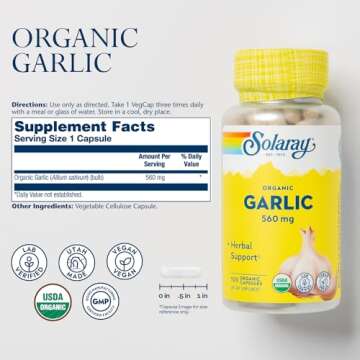 Solaray Organic Garlic Pills - 560 mg Garlic Supplements for Heart Health Support - USDA Organic Gar...