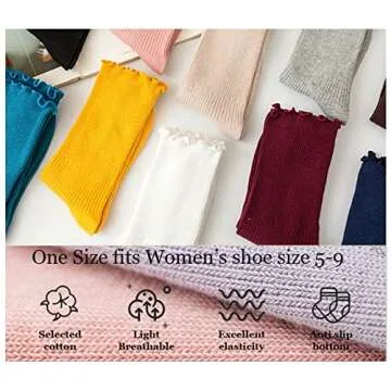Flydo Ruffle Socks Women Cotton Socks Cute White Socks for Women Girls Lettuce Edge Socks Women Frilly Low Socks 5 Pack White