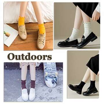 Flydo Ruffle Socks Women Cotton Socks Cute White Socks for Women Girls Lettuce Edge Socks Women Frilly Low Socks 5 Pack White