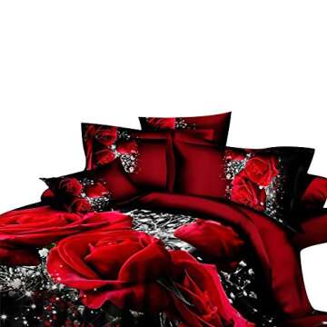 Stunning 3D Oil Painting Red Rose Bedding Set for Luxurious Comfort