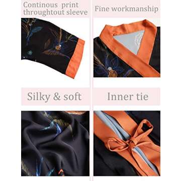 Aensso Lightweight Black Floral Kimono Robe for Women