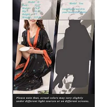 Aensso Lightweight Black Floral Kimono Robe for Women