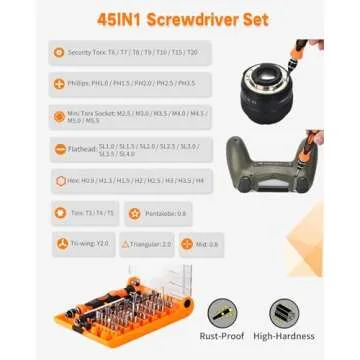 SHOWPIN Mini Torx Screwdriver Set: 45 PCS Precision Screwdriver Kit with Security Bit T5 T6 T8 T15 Y00 PH00 for Small Electronics Switch Xbox PS4 Ring iphone Laptop