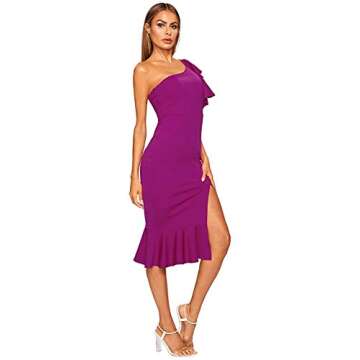 Floerns Women's Off The Shoulder Split Ruffle Hem Bodycon Midi Dress Purple-Thin M