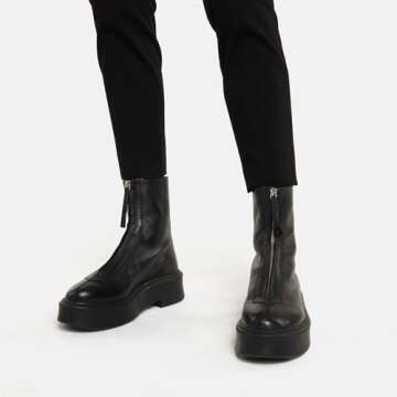 Riekhany Women Suede Platform Ankle Boots Round Toe Comfortable Chelsea Boots Casual Chunky Low Heel Short Boots with Front Zipper