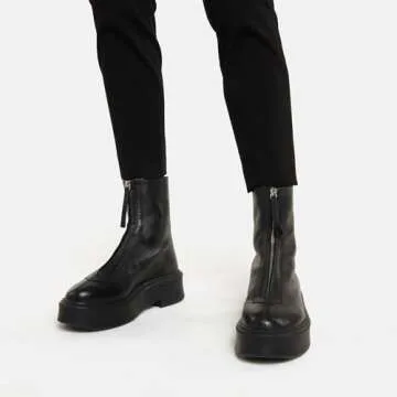 Riekhany Women Suede Platform Ankle Boots Round Toe Comfortable Chelsea Boots Casual Chunky Low Heel Short Boots with Front Zipper