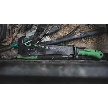 Hooyman Hook ‘em Machete with Heavy Duty Construction, Ergonomic No-Slip Handle and Belt Sheath for Gardening, Land Management, Bushcraft, Hunting and Outdoor,Black/Green