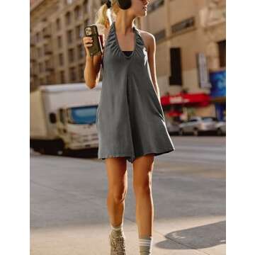 Freyhem Womens Halter Blackless Workout Onesie with Pockets