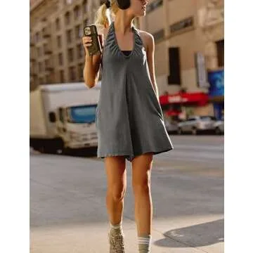 Freyhem Womens Halter Blackless Workout Onesie with Pockets