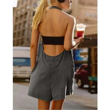 Freyhem Womens Halter Blackless Workout Onesie with Pockets